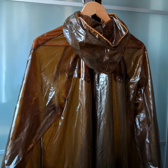 Stunning Retro Dorothy Perkins Pakamac Semi-transparent Brown Hooded Rain Jacket - Picture 4 of 16